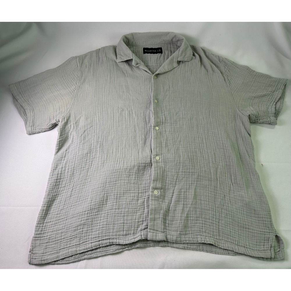 Abercrombie & Fitch Men's XL Crinkle Cotton Double Gauze Camp Shirt Short Sleeve